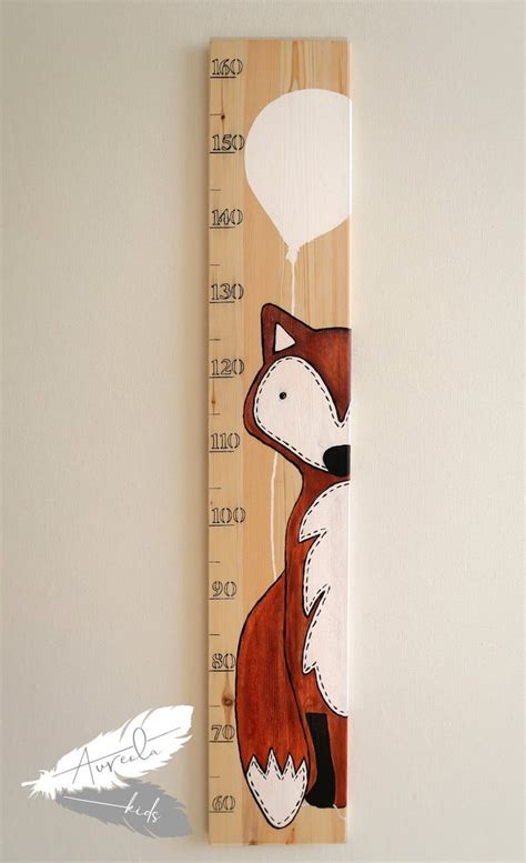 Personalized Kids Growth Chart Fox Wooden Height Chart Natural Wood