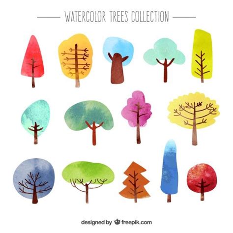 Premium Vector Watercolor Trees Collection Watercolor Trees