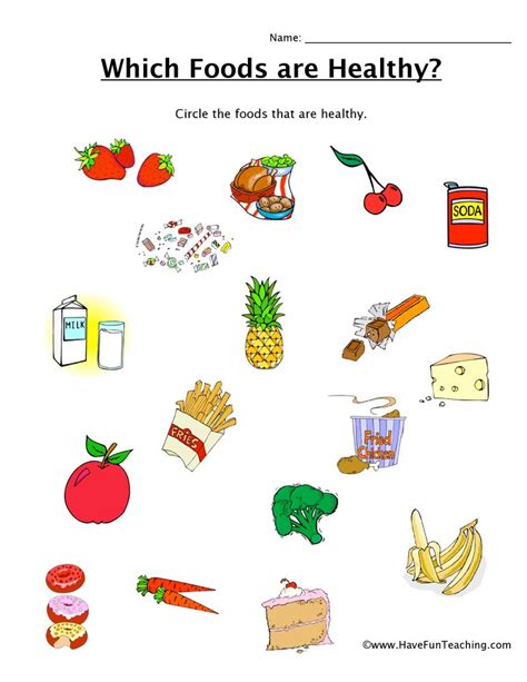 The balanced diet should include at least five portions of fruit and vegetable a day, and a mix of the food groups shown. Which Foods are Healthy Worksheet