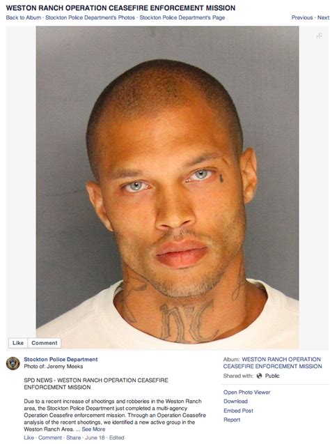 Original Facebook Post Jeremy Meeks Mugshot Know Your Meme