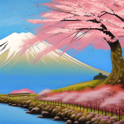 Cherry Blossom Mount Fuji Painting · Creative Fabrica