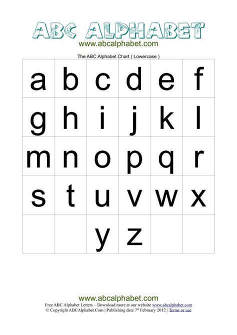 Abc Alphabet Chart Lowercase Abc Alphabet Com Alphabet Charts Free