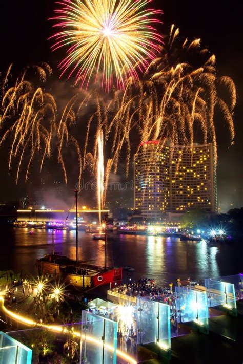 Fireworks Show In Celebrate On Festival Day At Chao Phraya River At