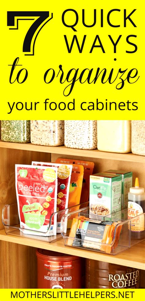 Sort the cabinet contents by what you want to keep, what to throw away or recycle and what to donate. 7 Quick Ways to Organize Food Cabinets - Mother's Little ...