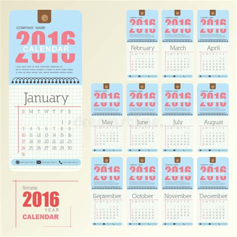 Vector Het Ontwerpmalplaatje Van De Bureaukalender 2016 Grote Reeks Van
