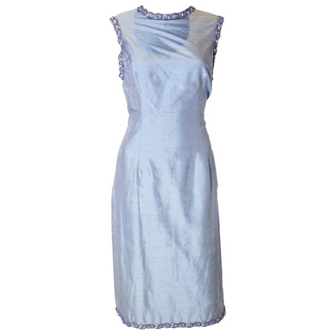Vintage Turquoise Floral Silk Satin Dress For Sale At 1stdibs