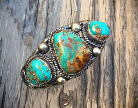 G Signed Navajo Jewelry Turquoise Cuff Bracelet Native Silver