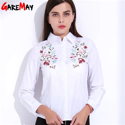 Embroidery Blouse White Shirt Women Long Sleeve Plus Size Clothing