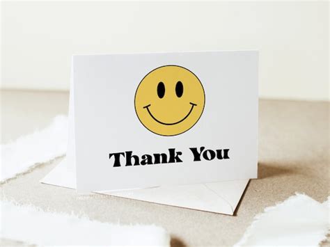 Thank You Card Template Smiley Face Happy Smile Theme Kids Etsy