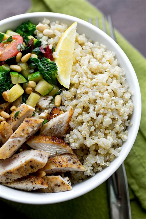 Rich chicken broth ensures great flavor and moist and tender chicken in this savory variation of the classic skillet chicken herbed brown rice and chicken. Chicken & Toasted Quinoa Bowls with Garlic-Sauteed Veggies ...