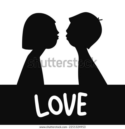 Silhouettes Kissing Girl Boy Valentines Day Stock Vector Royalty Free