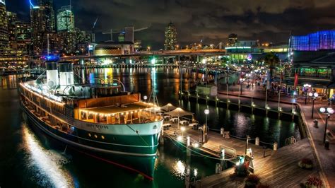 1100973 Lights Ship Boat City Street Cityscape Night
