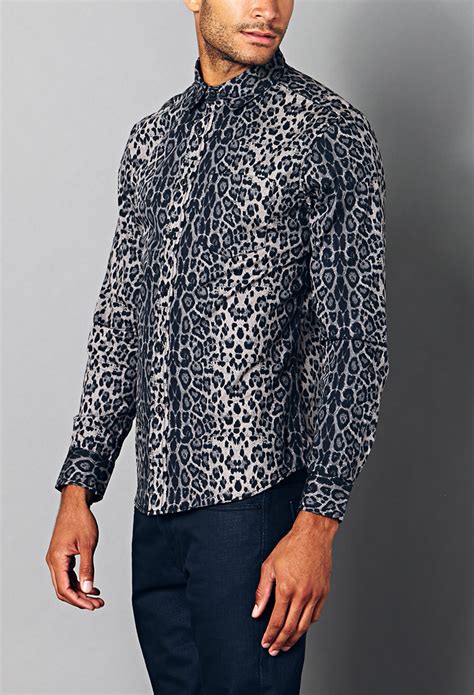 Lyst Forever 21 Slim Fit Leopard Print Shirt In Black For Men
