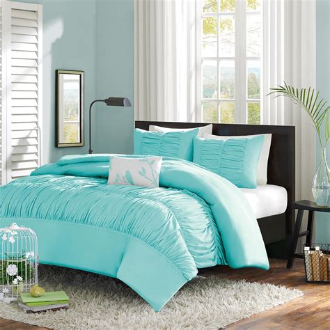 The elliot comforter set is perfect for any young man's room. Twin / Twin XL Mint Blue Light Teal Ruched Fabric ...