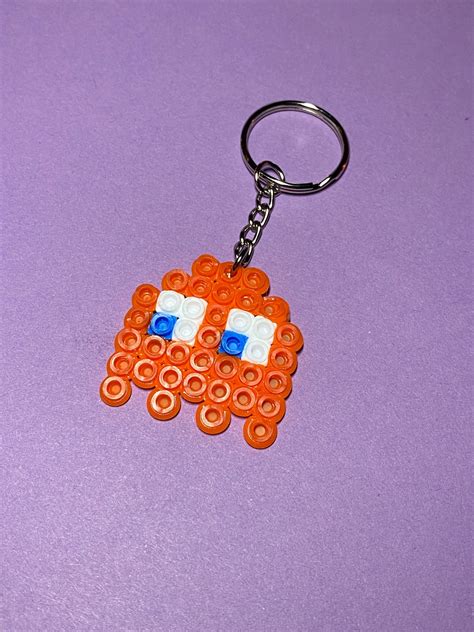 Pixel Keychain Pac Man Orange Ghost Clyde Etsy