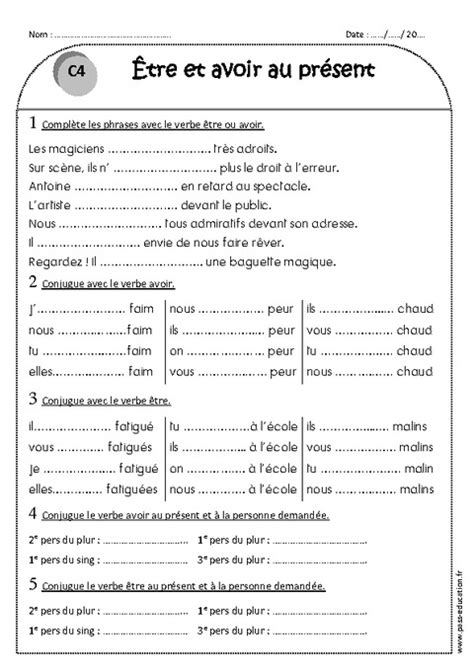 Etre Et Avoir Au Présent Ce1 Exercices à Imprimer Pass Education