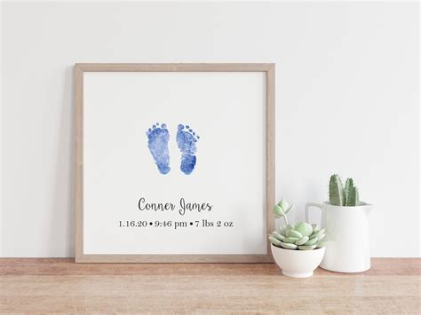 Watercolor Baby Footprint Art Print Personalized Foot Print Etsy