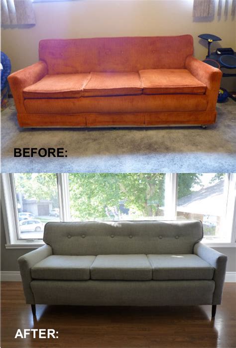 Place the end of the roll of webbing tape in the center of one of the long sides of the couch's wooden frame. How To Reupholster An Old Sofa - A DIY Tutorial