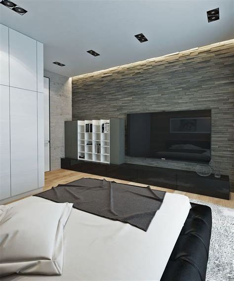 1 set bedroom minimalist decoration with stone. Decorations:Amazing Grey Stone Accent Wall Plus Modern Lcd ...