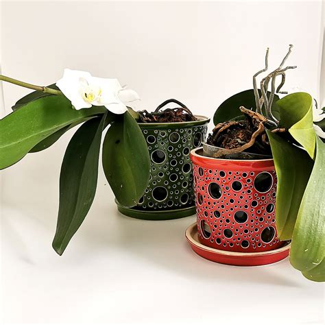 Orchid Pot With Holes Ceramic Orchid Planter Large Planter Etsy Uk