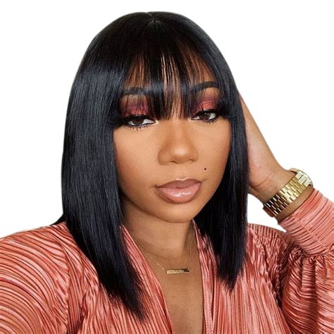 Caresha Bob With Bangs 100 Virgin Hair Wigs Lace Front Wig Full Lace