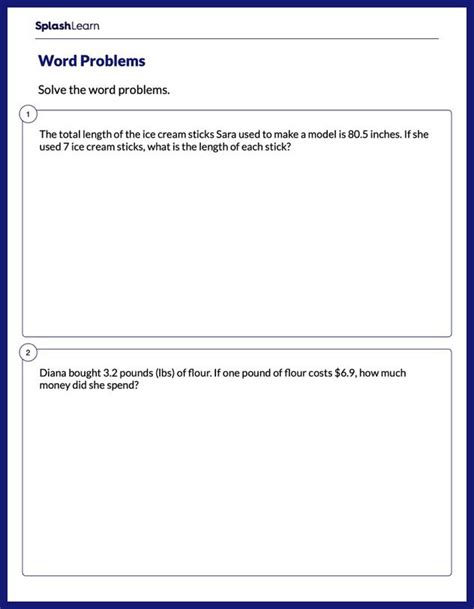 Word Problems Worksheets For 4th Graders Online Splashlearn