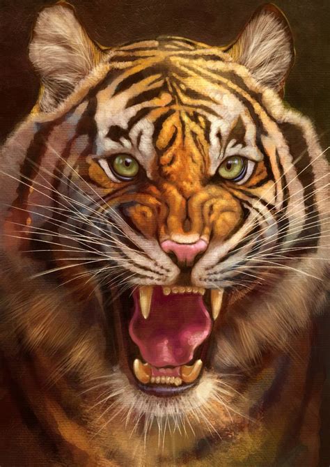 Tiger 02 Roaring Tiger Painting By Toh Eng Chai Saatchi Art