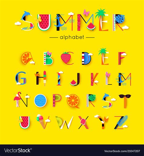 Creative Summer Font And Alphabet Royalty Free Vector Image