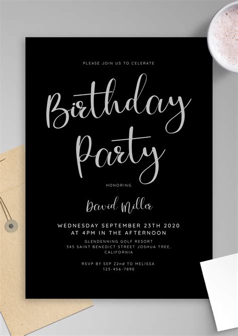 Download Printable Black And White Mens Birthday Invitation Pdf