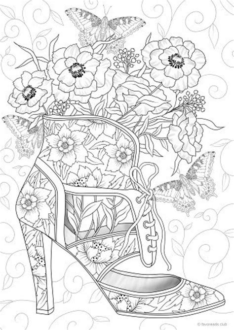 Shoe Printable Adult Coloring Page From Favoreads Coloring Etsy Adult Coloring Designs Free