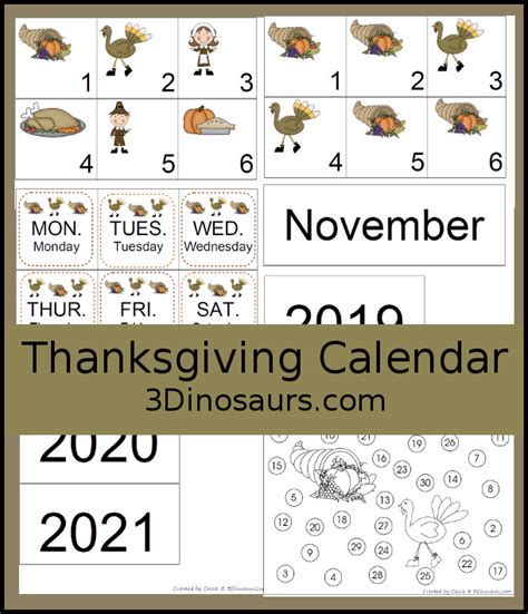 Free Thanksgiving 2015 Calendar 3 Dinosaurs