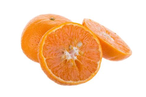 Half Orange Fruit On White Background Fresh And Juicy Stock Image