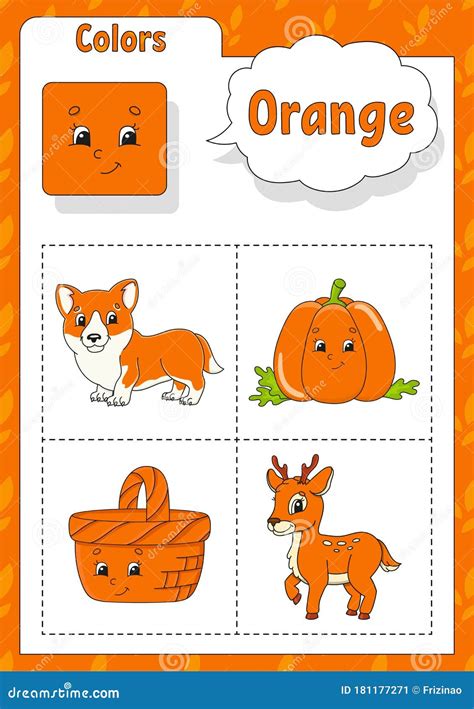 Learning Colors Orange Color Flashcard For Kids Cute Cartoon
