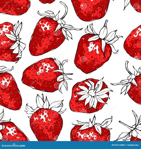 Seamless Pattern With Red Strawberries Stock Vector Illustration Of