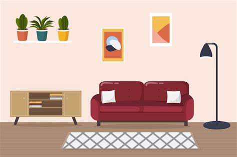 Premium Vector Modern Living Room Interior Flat Style Vector Illustration