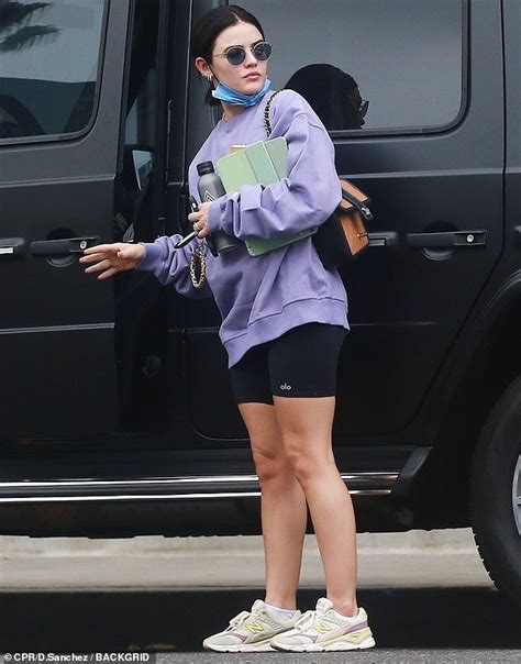 Lucy Hale Is Makeup Free As She Puts On Leggy Display In Short Athletic Shorts