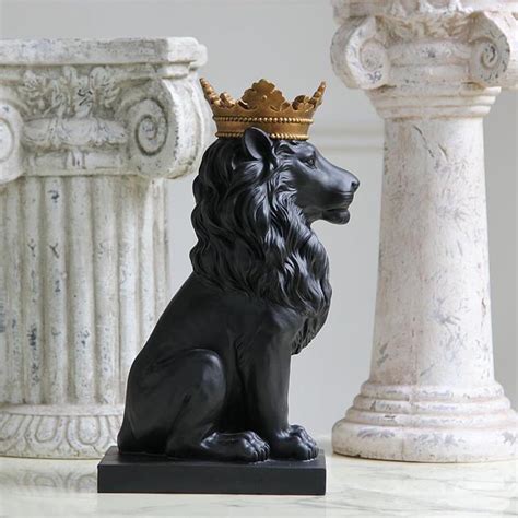 Crown lion statue home office bar lion faith resin sculpture model crafts ornaments animal origami abstract art decoration gift t200330. Resin Black Lion Statue With Golden Crown