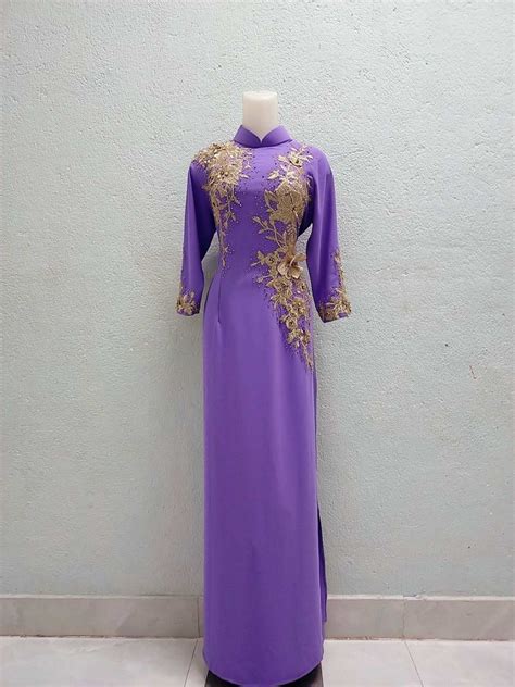 Purple Ao Dai đính Silk Vietnamese Traditional Long Dress Etsy