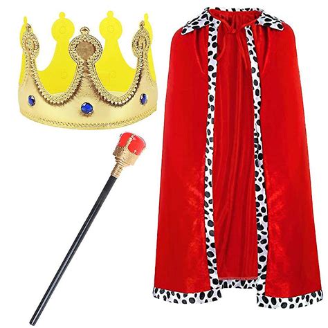 Halloween King Role Play Costume For Kids Cloak Robe Crown Scepter Boys