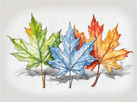 Maple Leaves Colorful Bright Pencil Drawing Sketch Ai Generated Stock