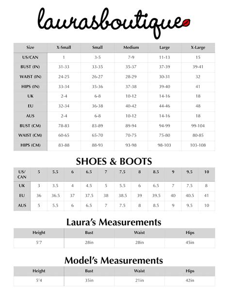 Size Chart Lauras Boutique Inc
