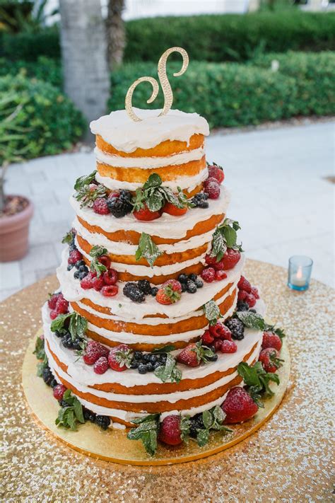 Tiered Naked Wedding Cake With Berries