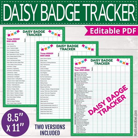 Printable Girl Scout Daisy Badge Tracker Editable Troop Etsy Girl