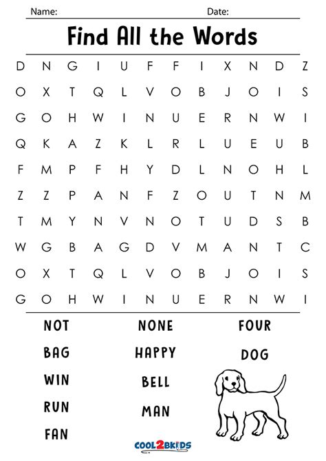 Printable First Grade Sight Word Word Search