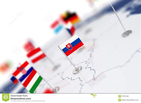 La slovacchia (verde scuro) nell'unione europea (verde chiaro). Bandiera Della Slovacchia Nel Fuoco Mappa Di Europa Con Le ...