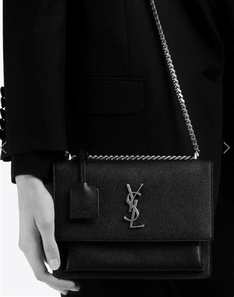 Medium Sunset Monogram Saint Laurent Bag In Black Grained Leather