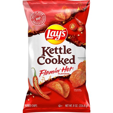 Lays Kettle Cooked Flamin Hot Flavored Potato Chips 8 Oz Bag