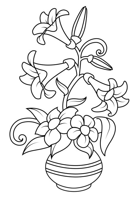 Desenho Para Colorir flores em vaso Imagens Grátis Para Imprimir img