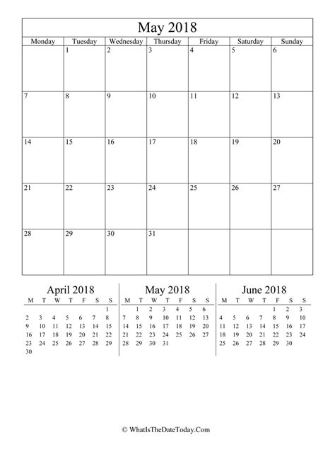 May 2018 Editable Calendar Vertical Layout Whatisthedatetodaycom