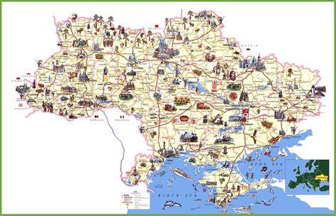 Oekraine kaart/map met alle dorpen en steden op een landkaart met mogelijkheid om in of uit te zoomen. Ukraine attraction map - Map of Ukraine attraction ...